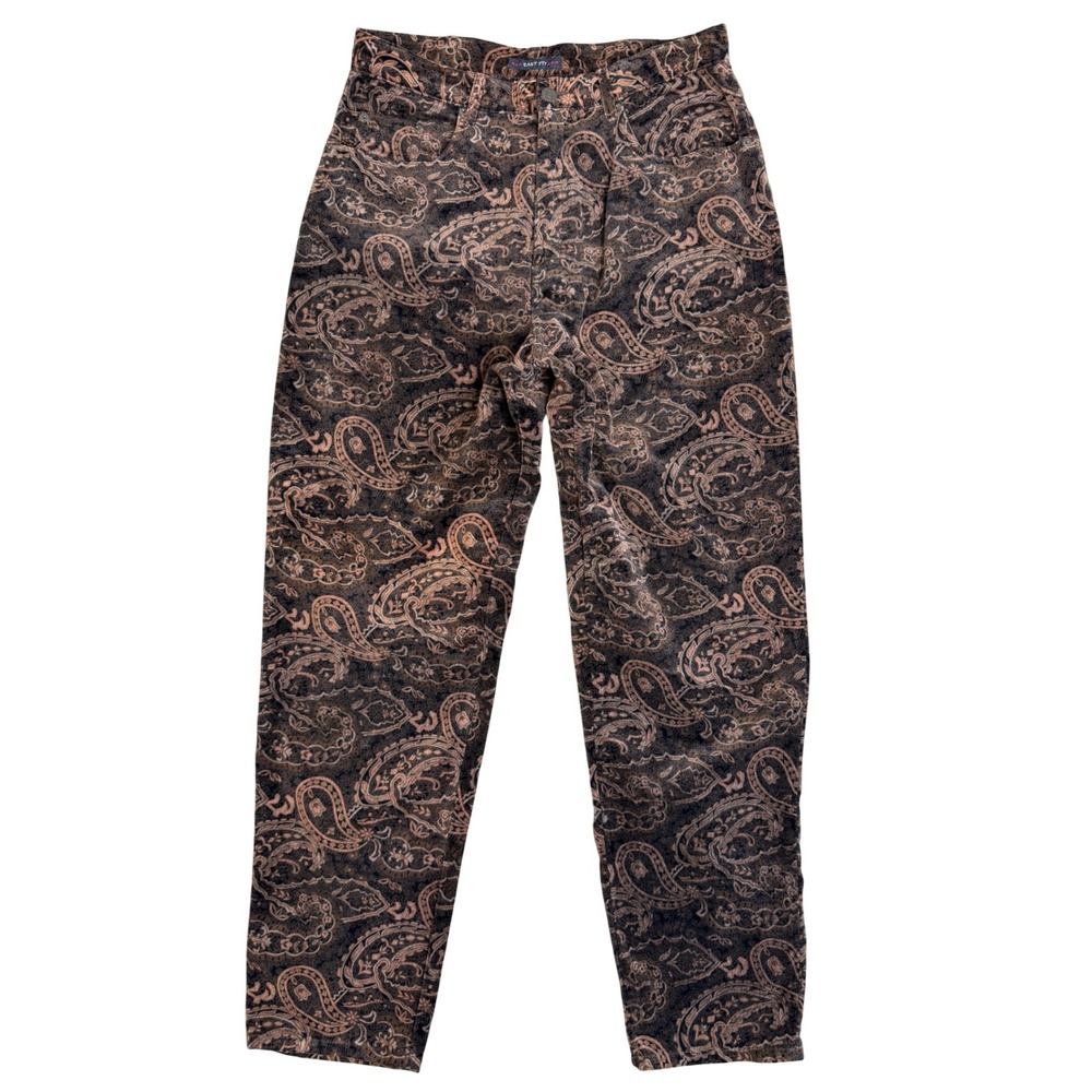 Vintage 90s Velvet Corduroy Jeans Womens 12 Brown Paisley Earthy Dark Academia